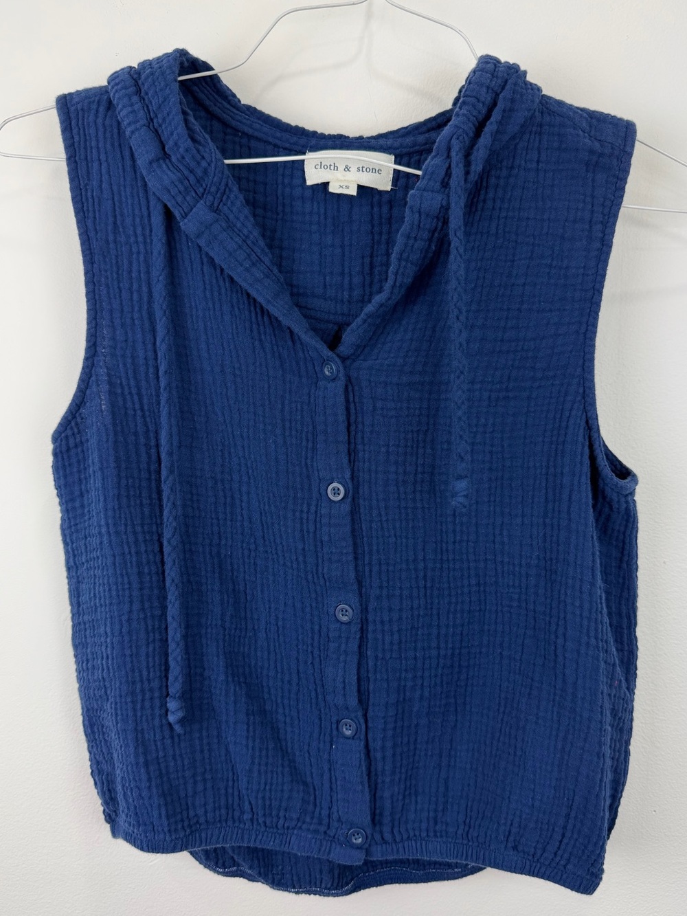 Cloth & Stone Navy Cotton Gauze Sleeveless Hooded Top XS Boho Coastal